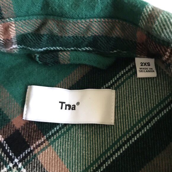 Aritzia TNA Heavyweight Oversized Flannel Button Down Shirt‎ Size 2XS Green - Picture 4 of 6